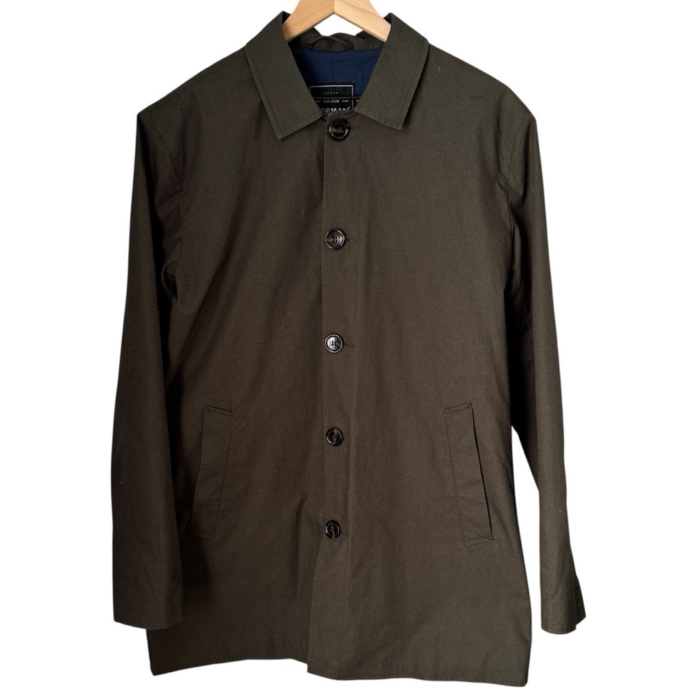 Topman Trench Over Coat Olive w/ Blue lining oversized Men’s Size Medium
